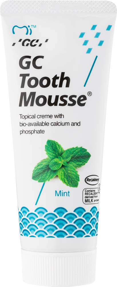 

Защитный реминерализующий крем Tooth Mousse для чувствительных зубов без фтора Gc, kvapas mint 35 мл