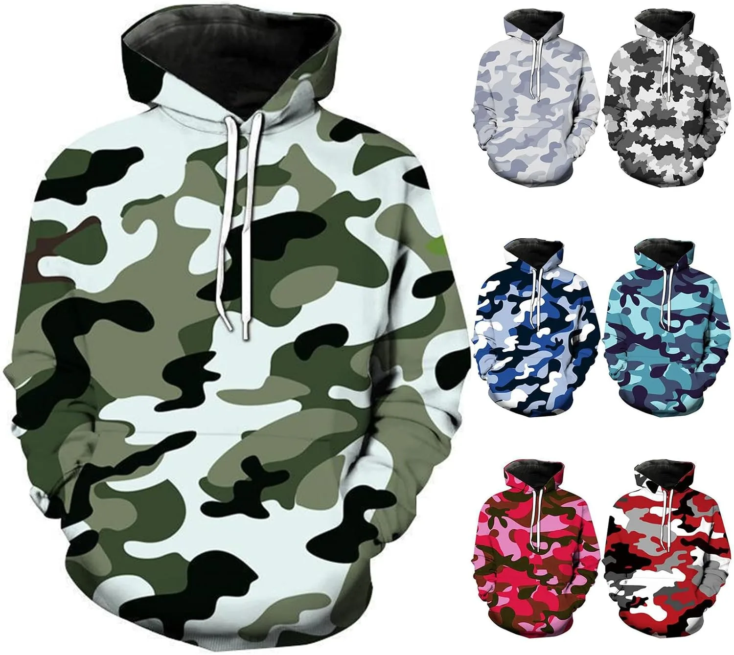 

Камуфляжный худи для мужчин с капюшоном и карманом-кенгуру YSERB