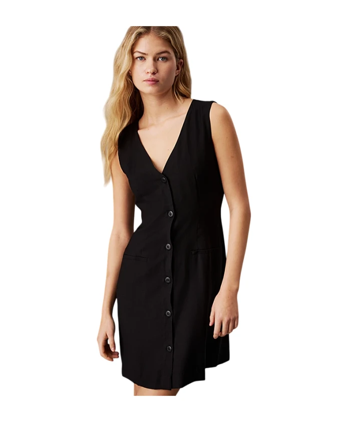 

Черное платье без рукавов с V-образным вырезом Calvin Klein, черный