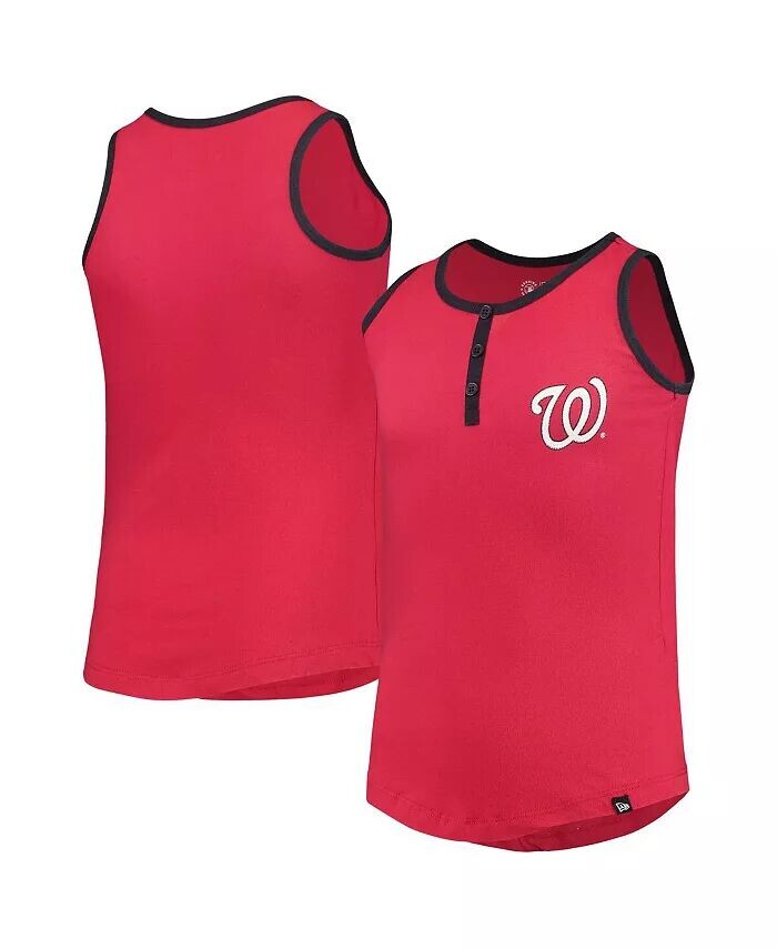 Красная майка в стиле Хенли для больших девочек Washington Nationals New Era, красный — фото 2