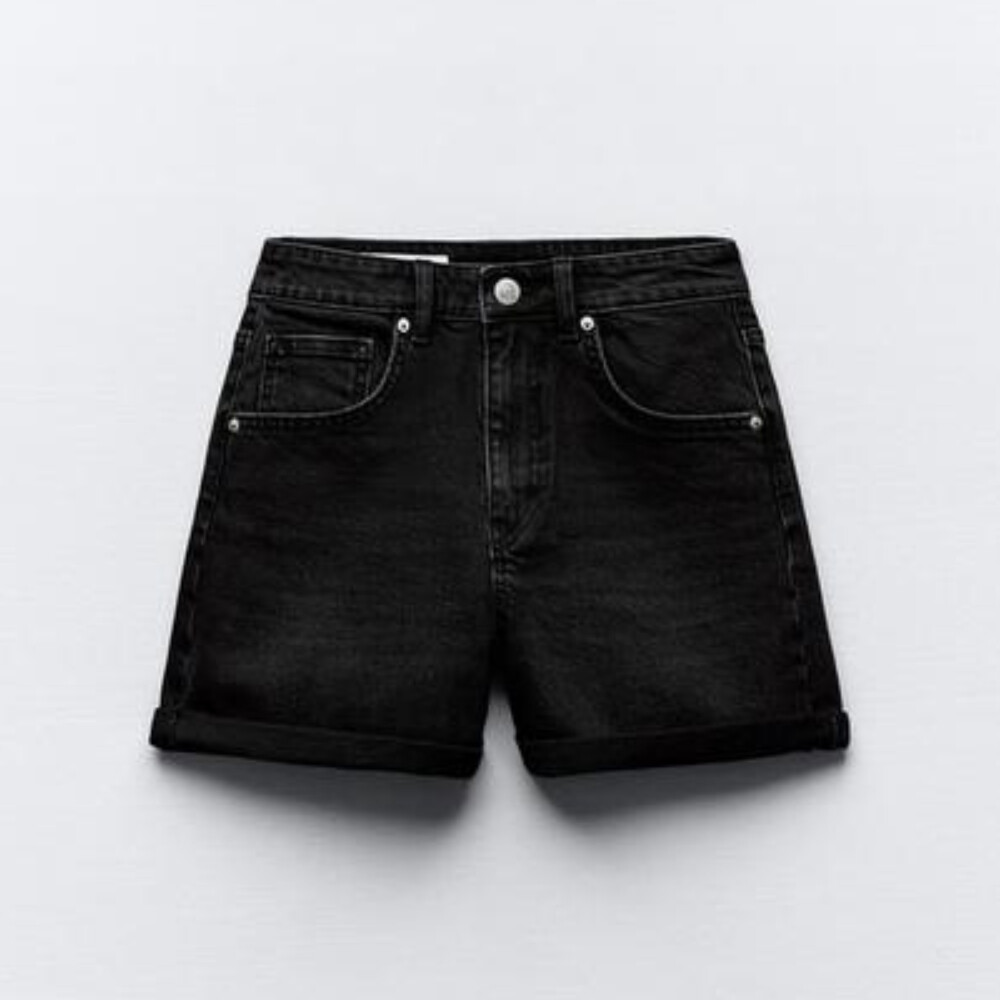 

Шорты Zara Trf Mom Fit Denim, черный