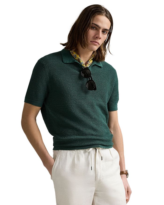 

Трикотажный льняной джемпер с коротким рукавом Polo Ralph Lauren, зеленый