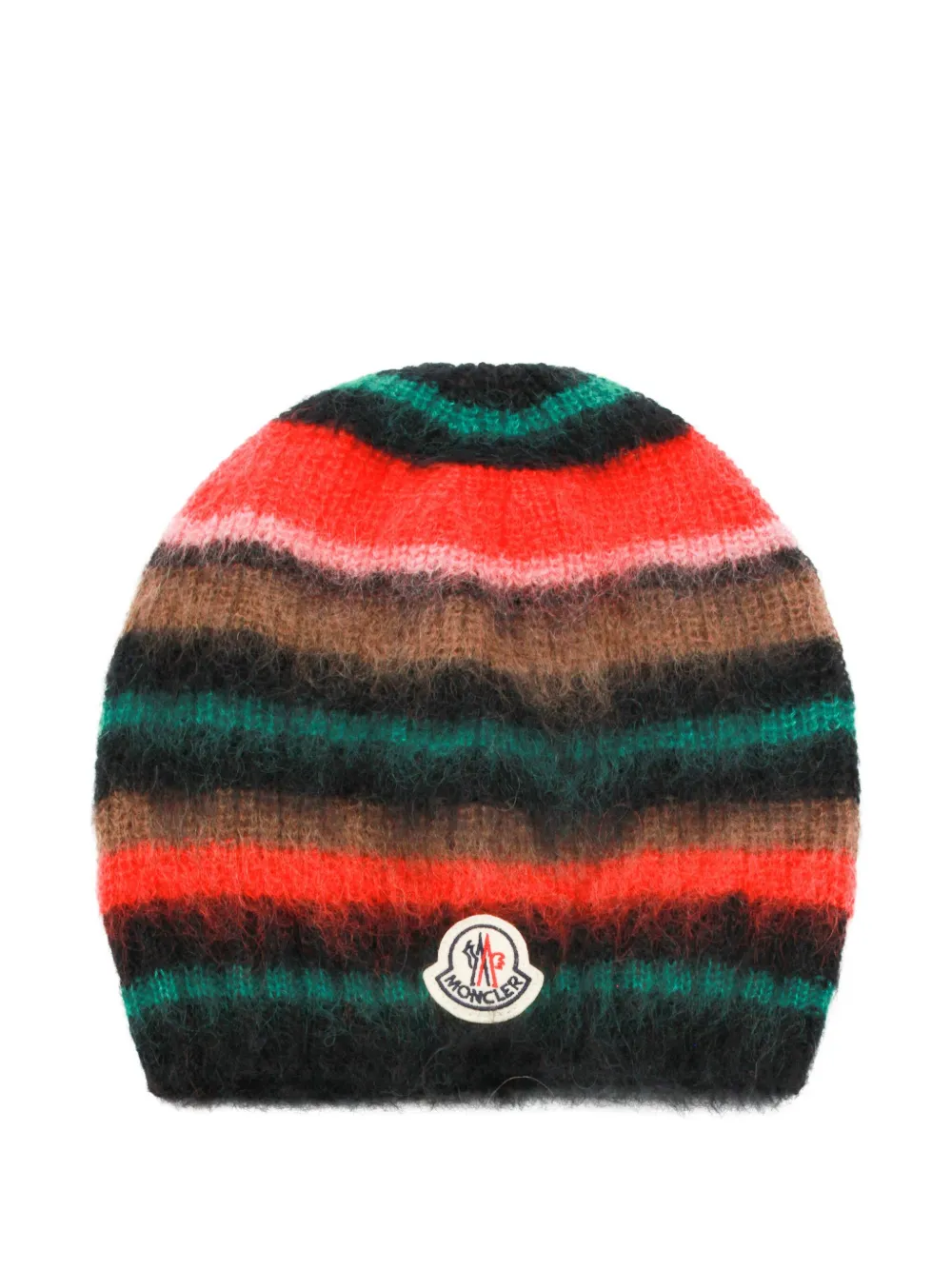 

Вязаная шапка в полоску с нашивкой-логотипом Moncler, красный