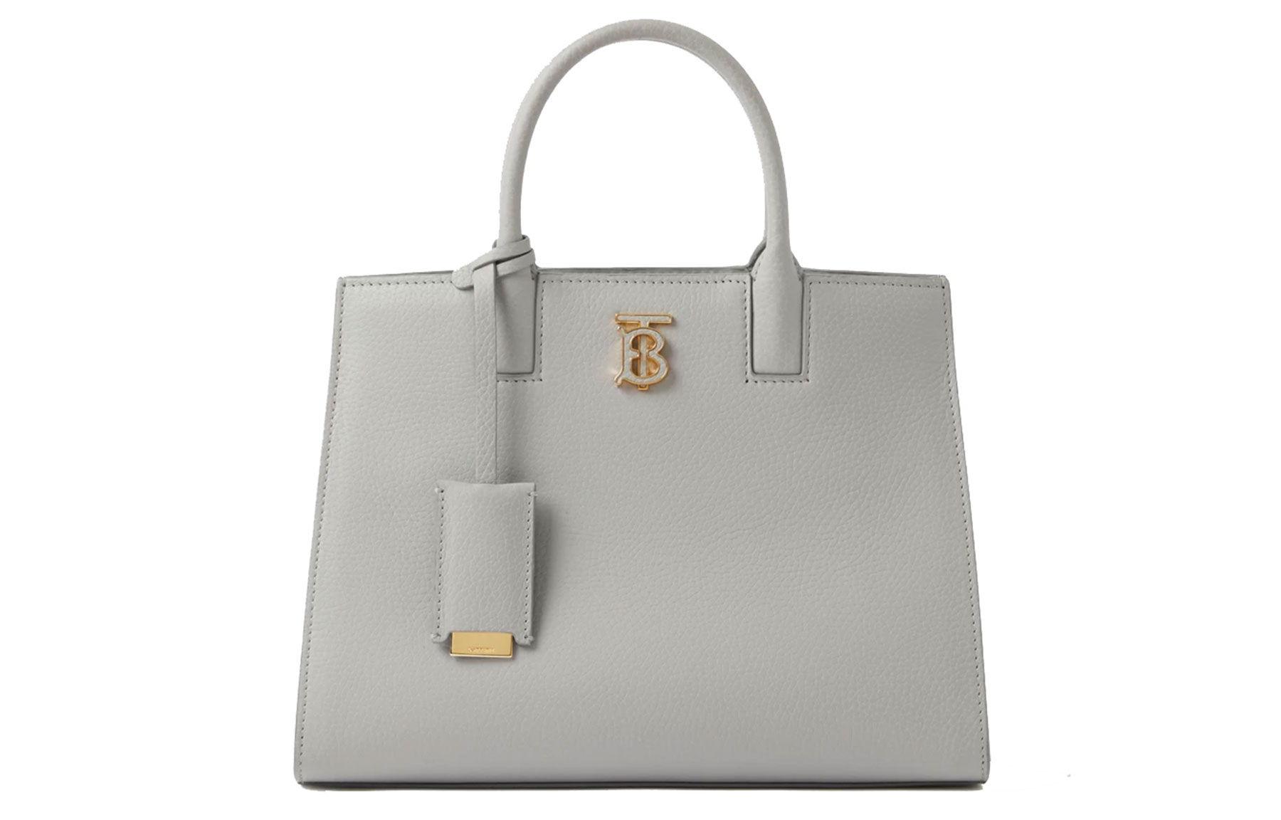 

Burberry Миниатюрная женская сумка-шопер из зерненой телячьей кожи светло-серого цвета