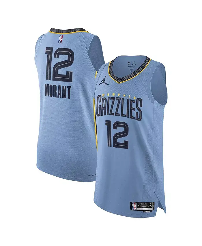 

Мужская футболка Ja Morant Memphis Grizzlies в светло-голубом цвете - аутентичная игровая форма, версия Statement Edition Jordan