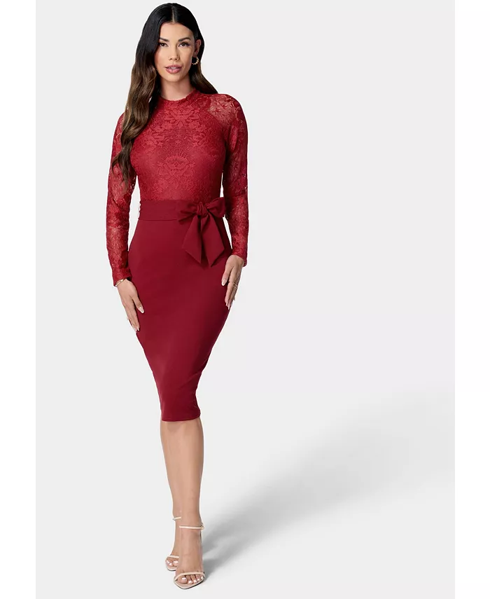 

Женское кружевное платье-футляр с корсетом Bebe, красный