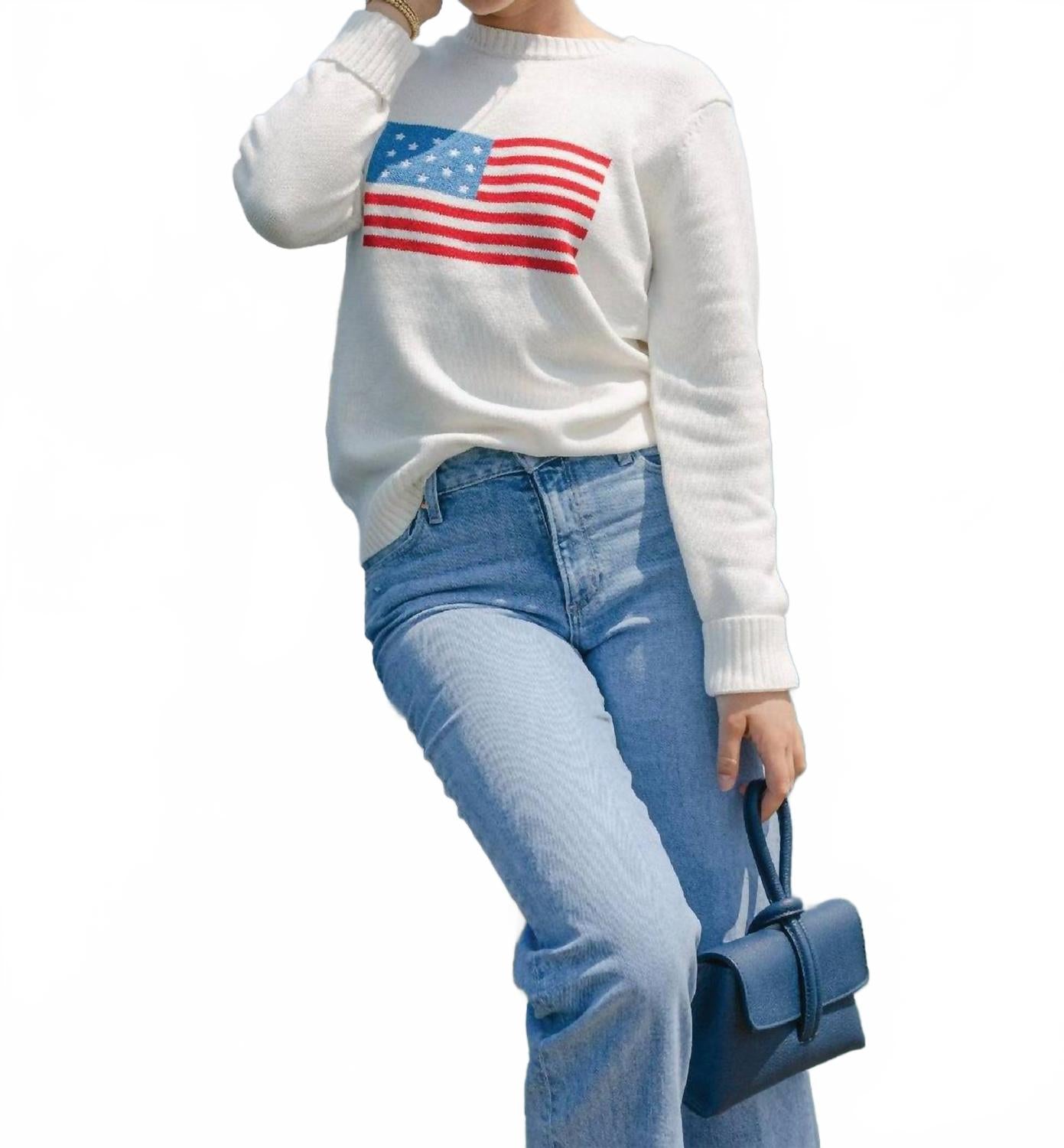 

Американский флаг классический свитер с круглым вырезом в цвете айвори Ellsworth + Ivey, слоновая кость