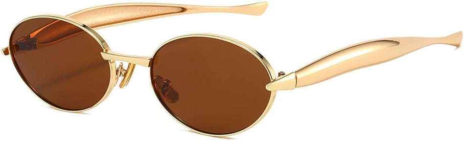 

Солнцезащитные очки UV400 с защитой от УФ-излучения, овальная маленькая оправа, металлический градиент, для женщин и мужчин, для бега и занятий спортом на открытом воздухе UYPTK, Golden Brown