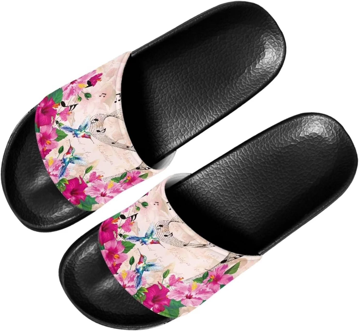 

Женские сандалии Forchrinse Retro с пчелой и подсолнухом, с поддержкой свода стопы, летние плоские тапочки для дома и улицы, Hummingbird Hibiscus Music Note