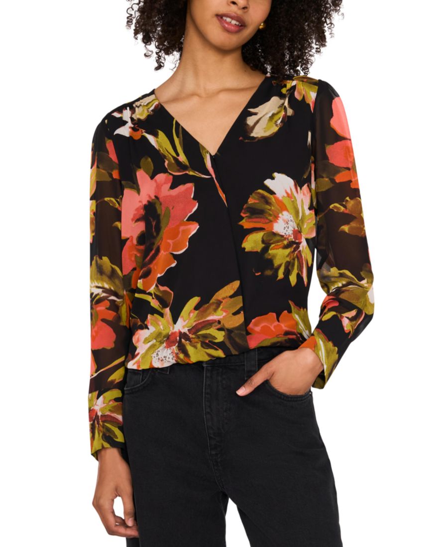 

Женская блузка с разрезом на воротнике и запахом, с длинными рукавами Vince Camuto, Coral