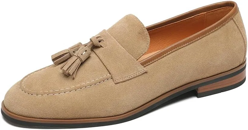 Лоферы мужские из телячьей кожи с кисточками, Light Brown (suede) FIAVOM