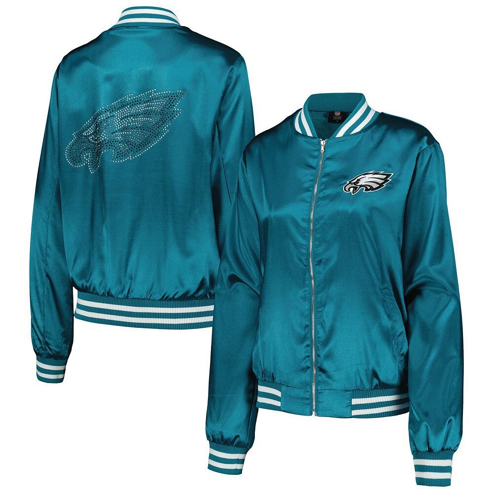 

Женская университетская куртка Cuce Midnight Green Philadelphia Eagles со стразами и молнией во всю длину, цвет Eag Green