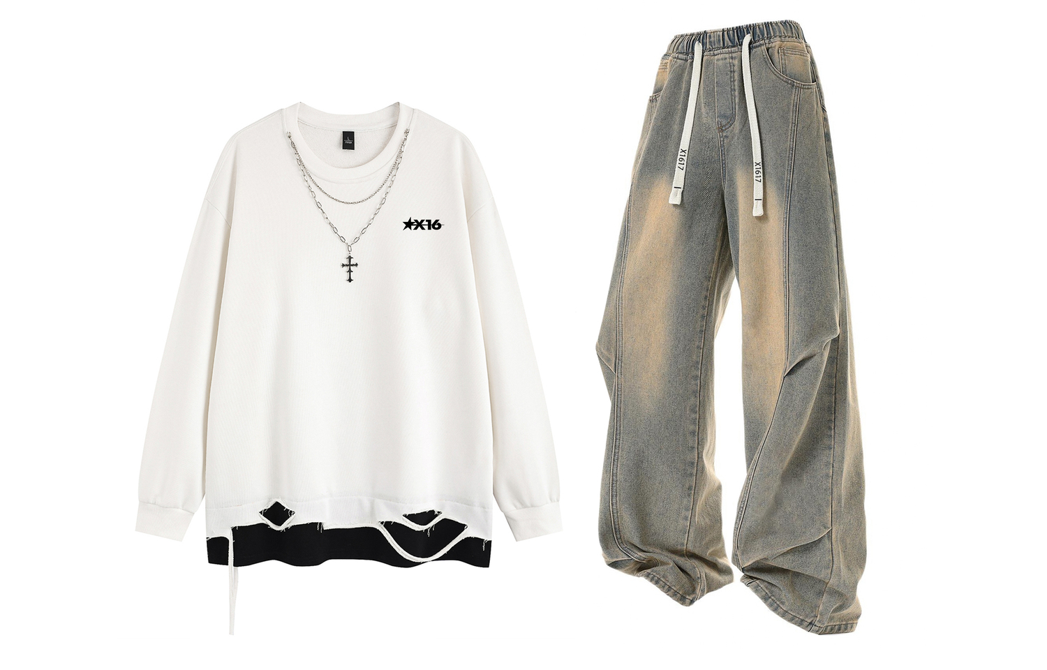 

Повседневный спортивный свитер с круглой горловиной Unisex Moderate X1617, белый top+желтый mud pants