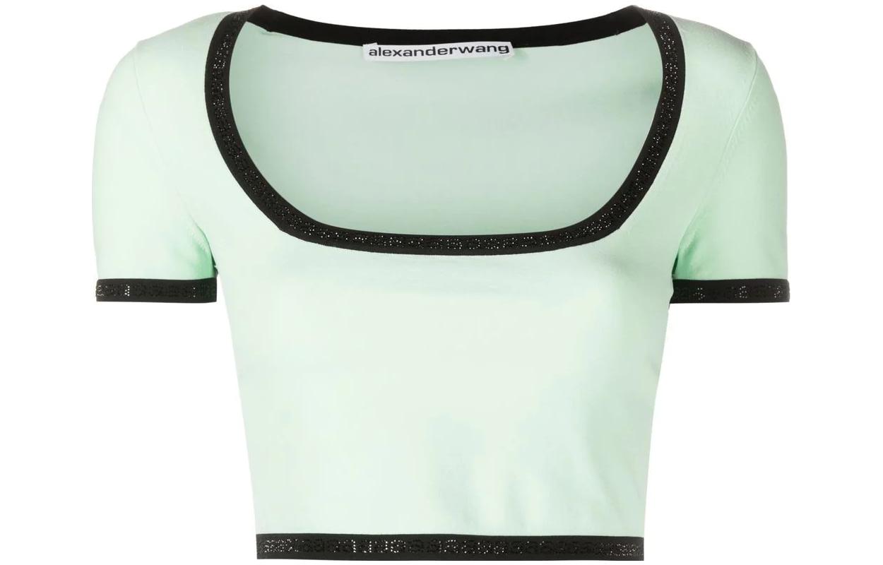 Контрастная кайма Короткая футболка Alexander Wang, Светло-зеленый — фото 2