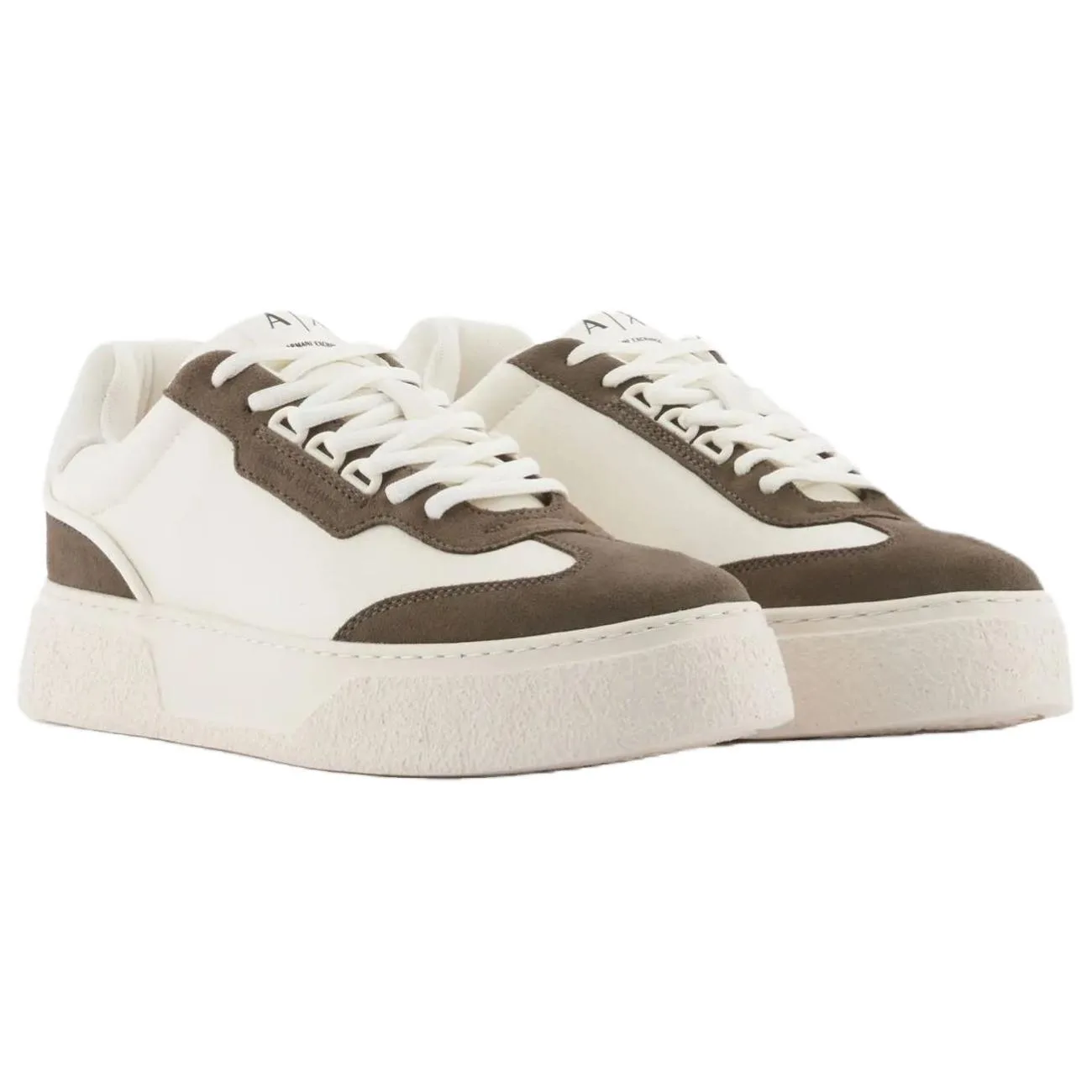 ARMANI EXCHANGE Кроссовки мужские AE Cow Split Leather Low top Skateboard Shoes 4cm Ecru — фото 4