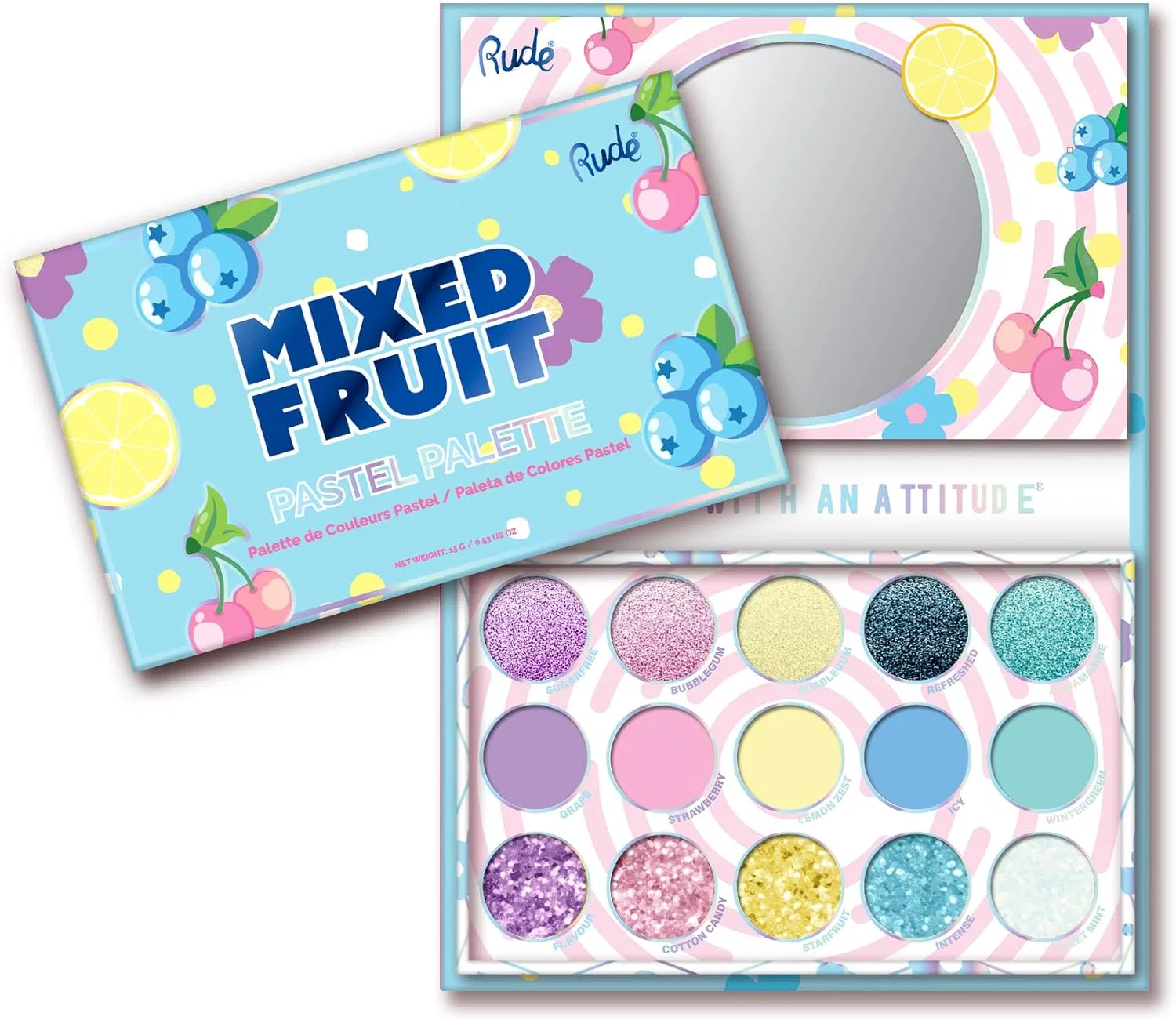 Палетка теней для век Mix Fruit Palette Rude, 15 оттенков, пастель — фото 2