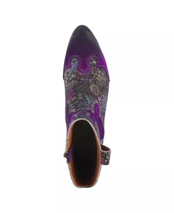 L'Artiste Women's LADYLUCK ковбойские замшевые ботильоны с цветочным принтом и квадратным каблуком L'Artiste, фиолетовый — фото 3