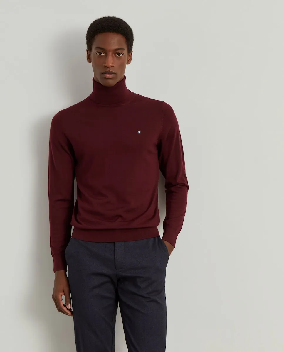 

Мужской свитер с высоким воротником, 100% мериносовая шерсть, бордового цвета Lion of Porches