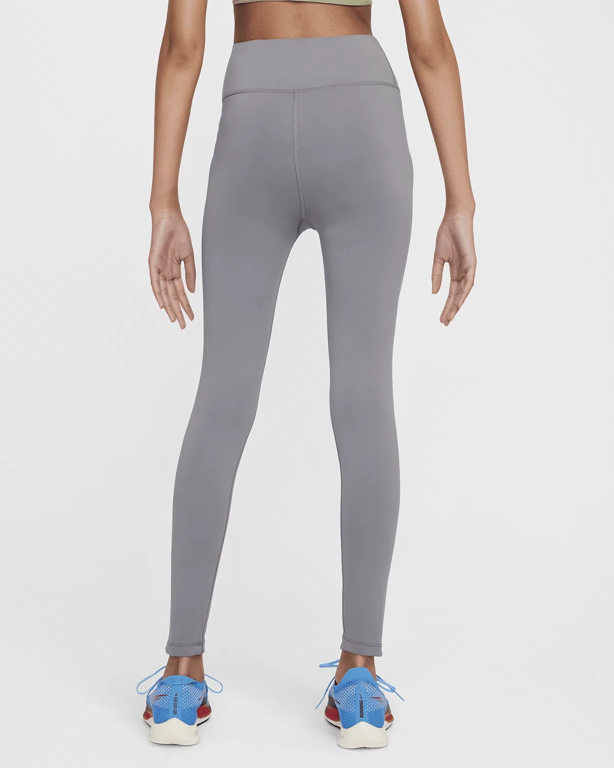 Большие детские (девочки) лосины Nike One Dri-FIT с высокой талией, Smoke Grey/White — фото 2