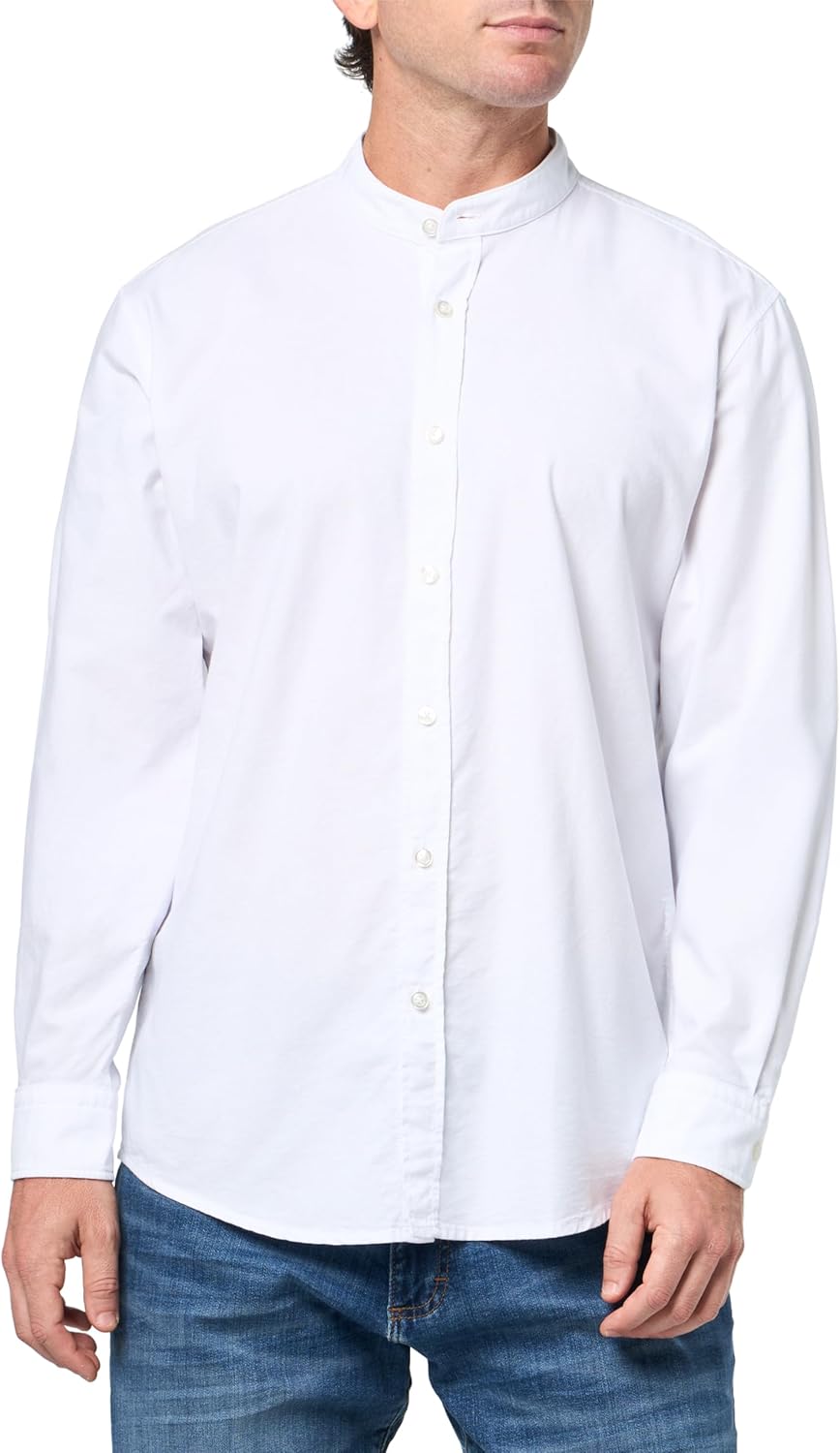 

BOSS мужская льняная рубашка с воротником-стойкой на пуговицах, White Gloss