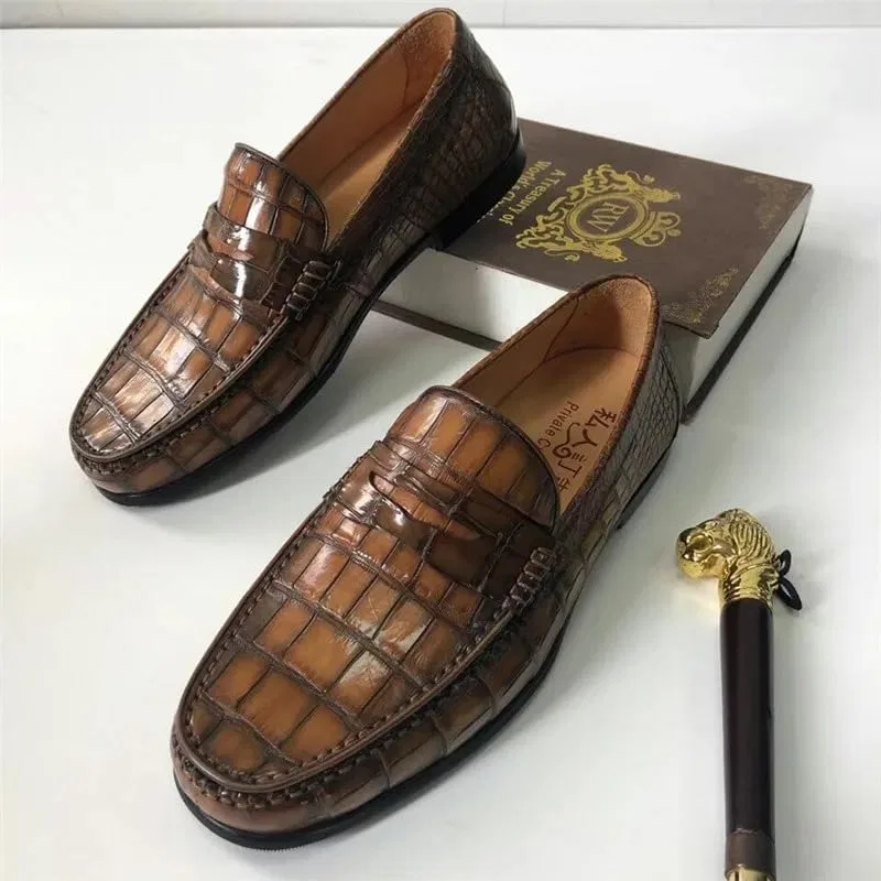 Мокасины из кожи крокодила, Authentic, коричневый, черный — фото 2