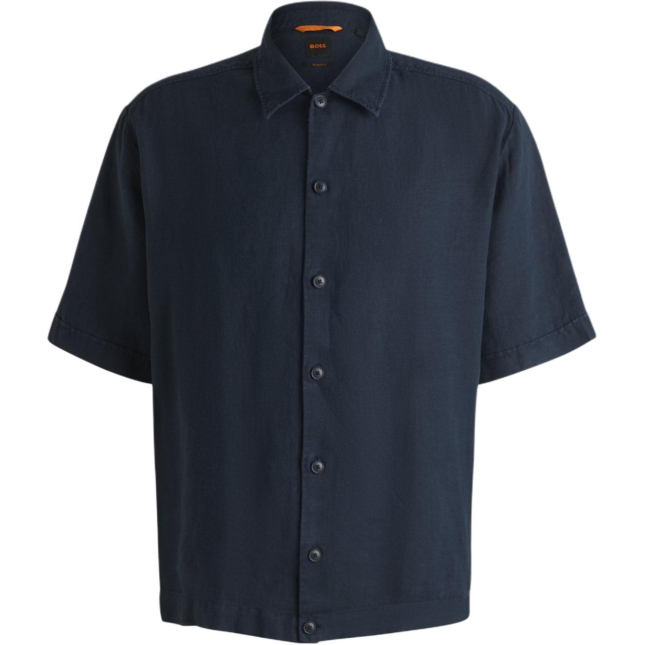 

Босс короткий рукав льняная рубашка HUGO BOSS, темно-синий