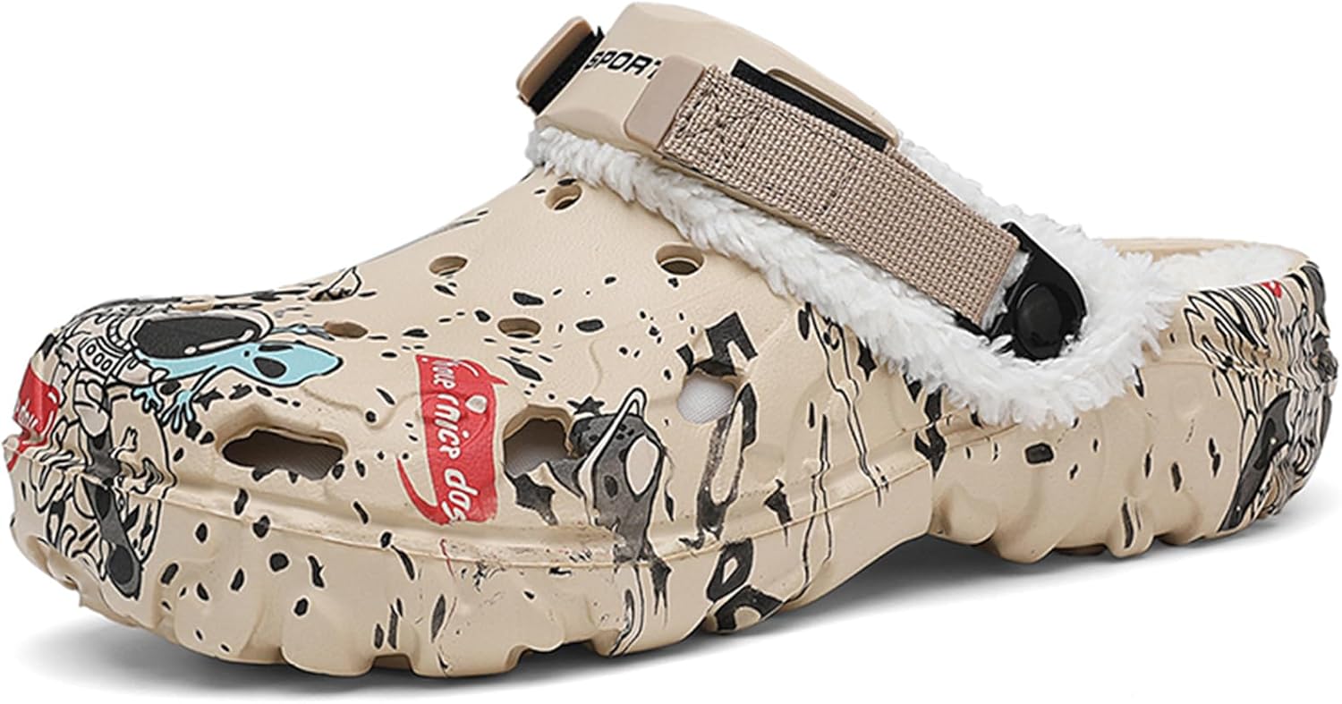 

Мужские зимние сабо с меховой подкладкой, теплые, противоскользящие, с легкой ноской и регулируемым ремешком на пятке, для дома, улицы и сада Tantanc, хаки