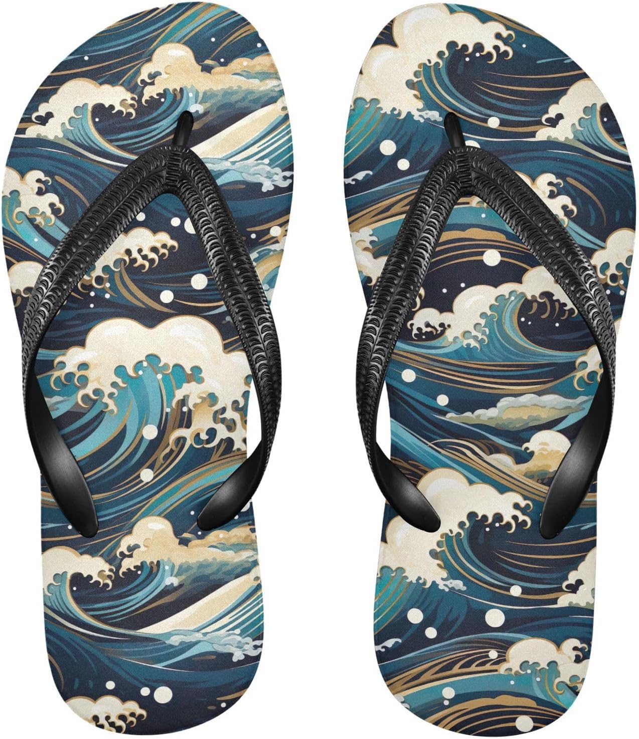 

Женские и мужские шлепанцы SPRIPORT Ocean Waves Blue Slim с удобной мягкой стелькой, нескользящей резиновой подошвой, для пляжа и летних прогулок, Multicoloured