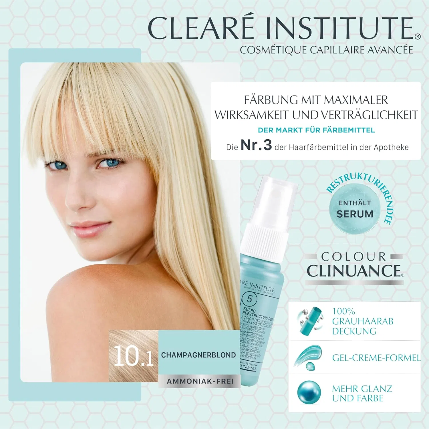 Стойкая краска для волос Colour Clinuance без аммиака, 10.1 шампань блонд Clearé Institute — фото 2