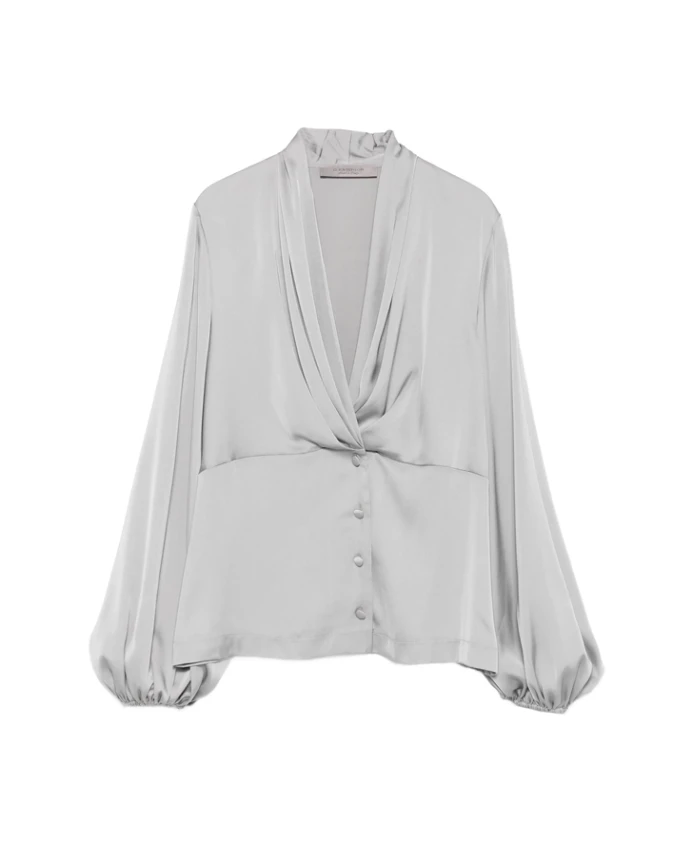 

Серая блузка с V-образным вырезом и складками. D.Exterior, серый