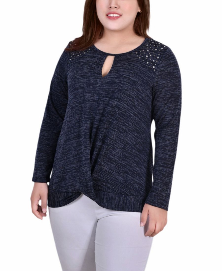 

Женская трикотажная блузка большого размера с длинными рукавами и вырезом-капелькой NY Collection, Navy