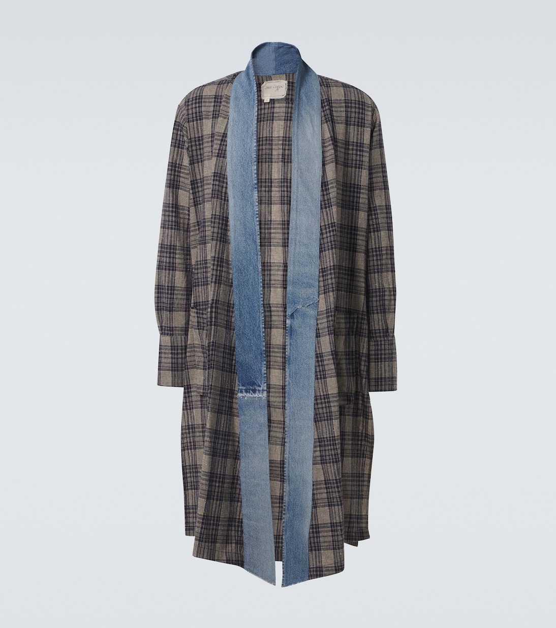 

Хлопковое пальто с клетчатой отделкой из денима Greg Lauren, темно-синий