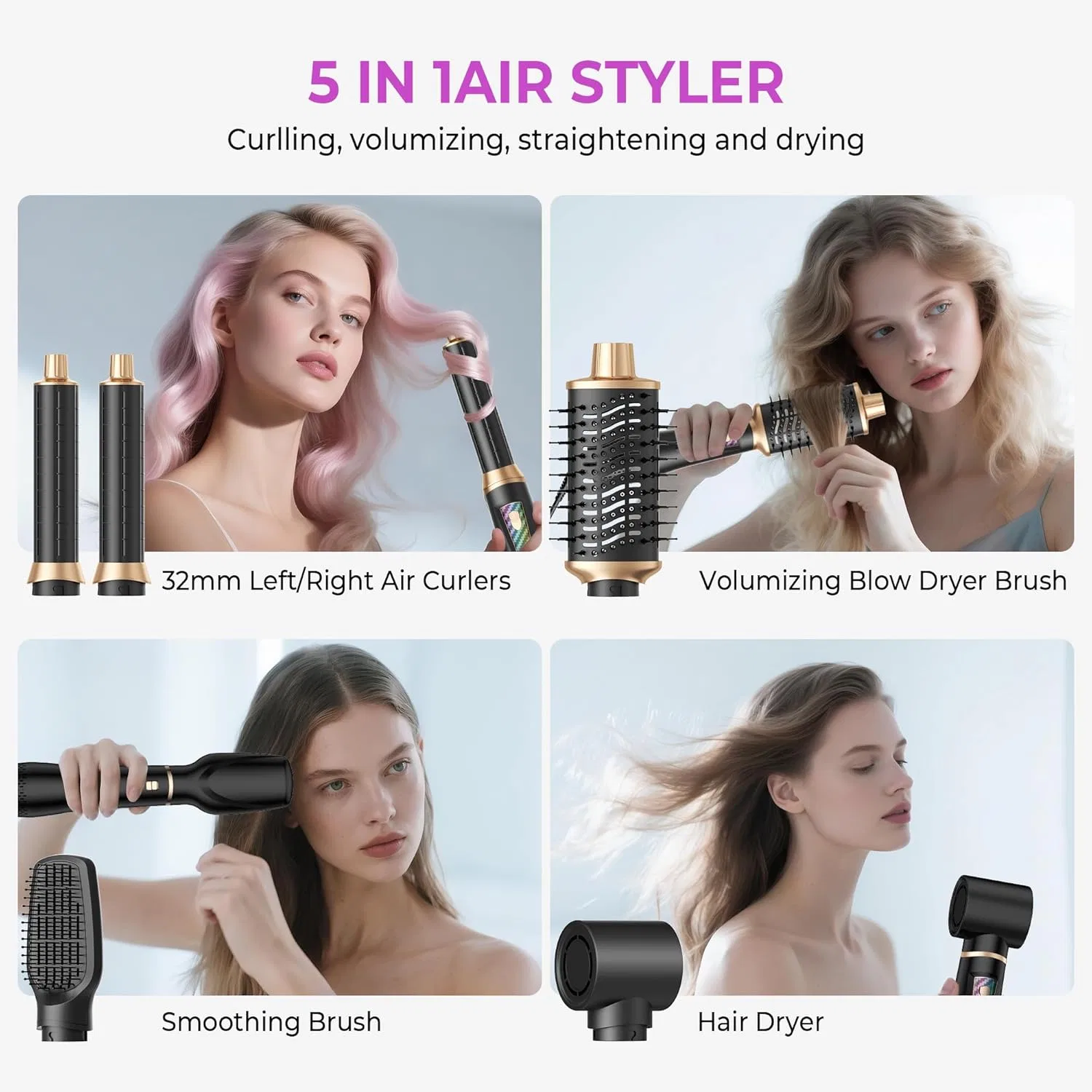 Набор для укладки волос UKLISS Airstyler 5 в 1 с ионным феном Ukliss, Schwarz — фото 4