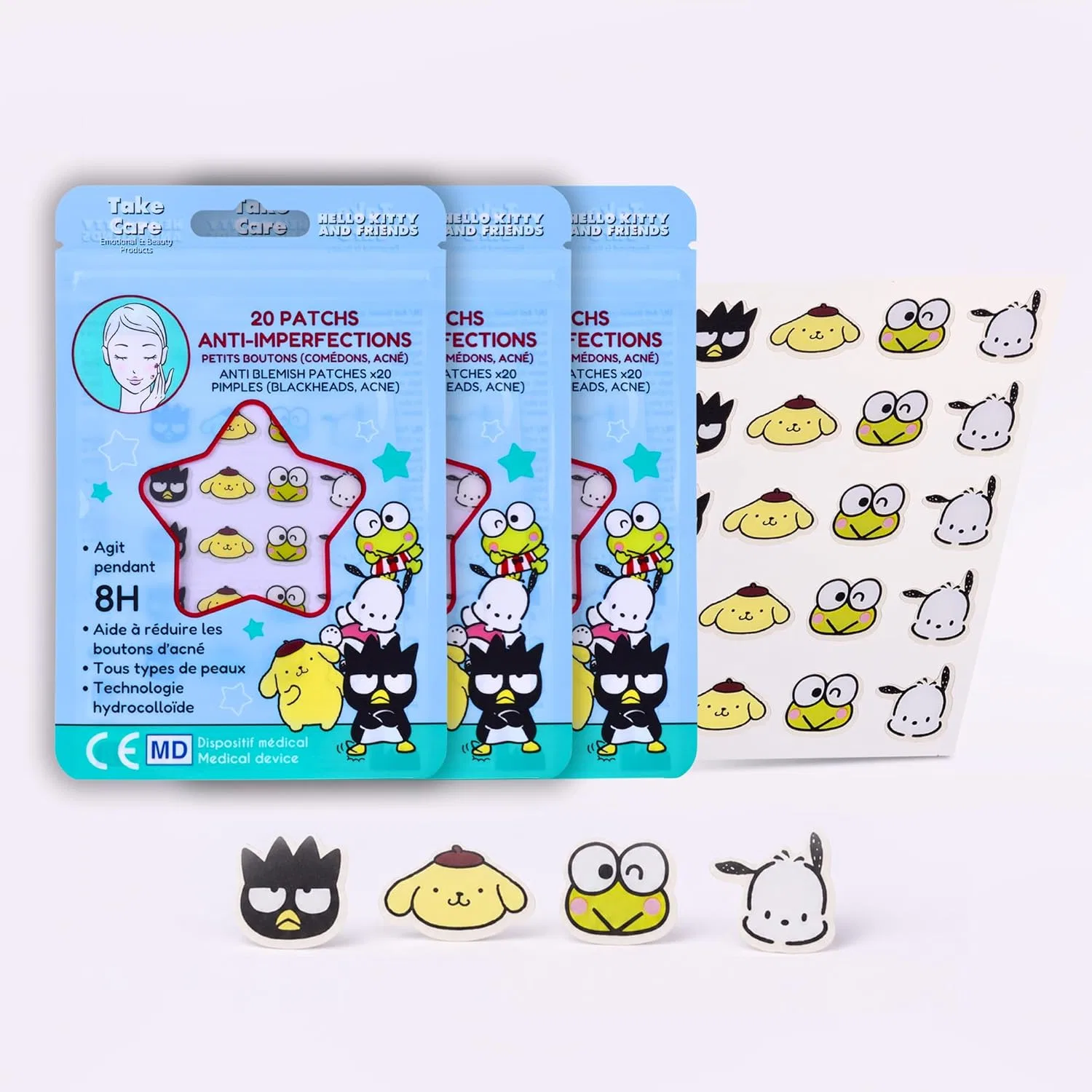 Гидроколлоидные патчи от прыщей «Hello Kitty Pompompurin» в форме звезд, 60 шт. Mevsim Store, Hello Kitty Pompompurin 60 Pieces