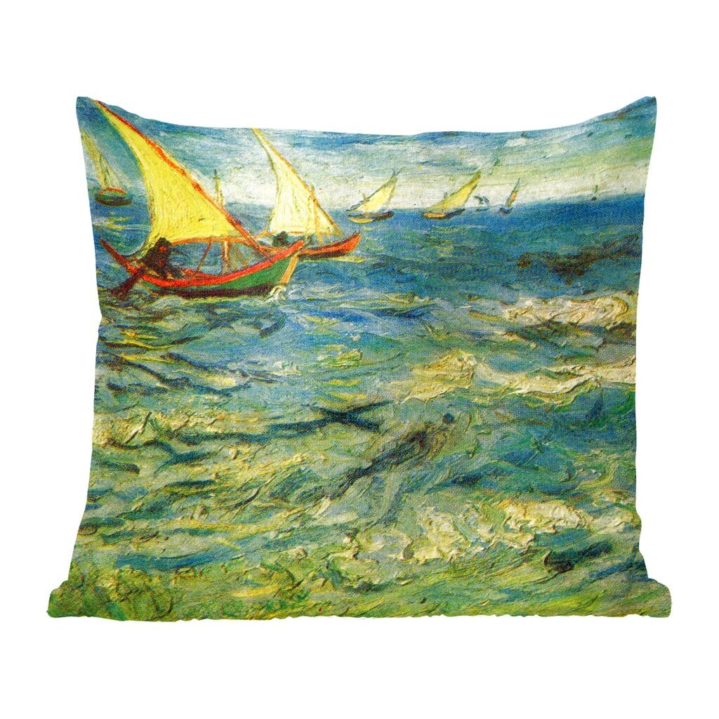 

Декоративная подушка MuchoWow, подушка для дивана, декоративная подушка для гостиной, 60 х 60 см, рыбацкие лодки в море - Винсент Ван Гог - чехол на подушку - хлопчатобумажная ткань - декоративные наволочки