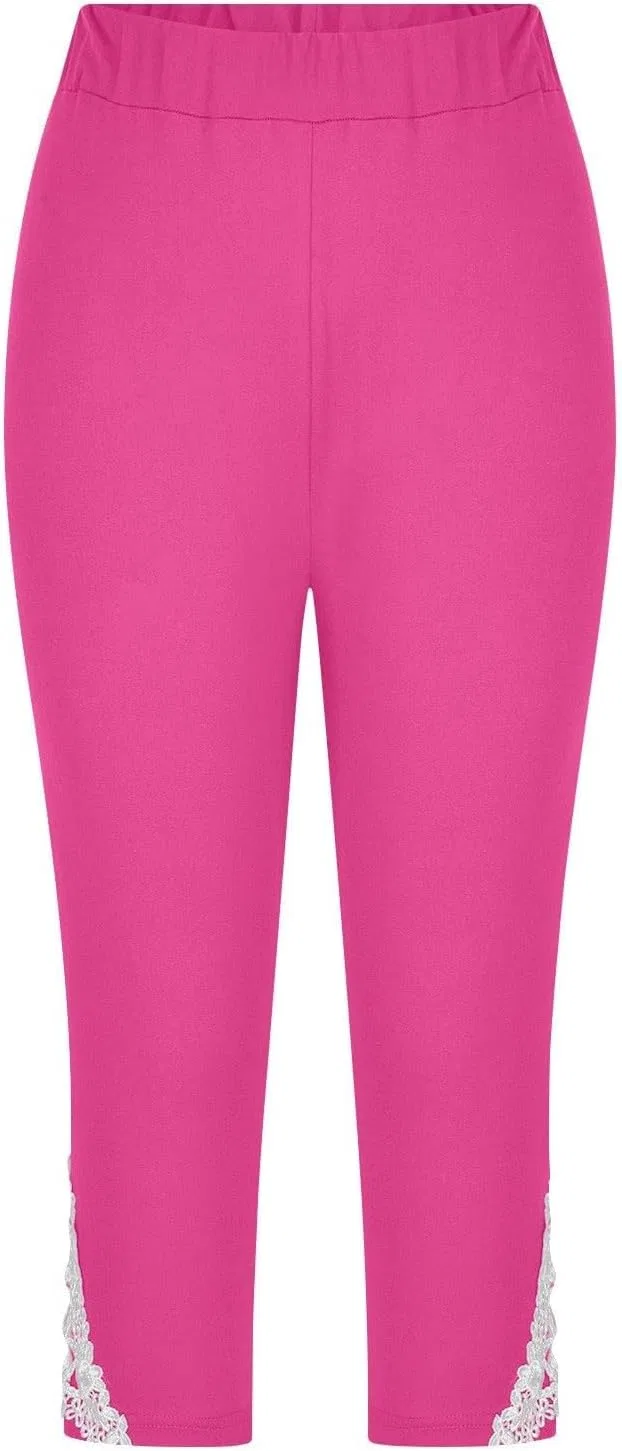 Детские капри с кружевными бантами, эластичный высокий пояс, Generic, Hot Pink-c — фото 4