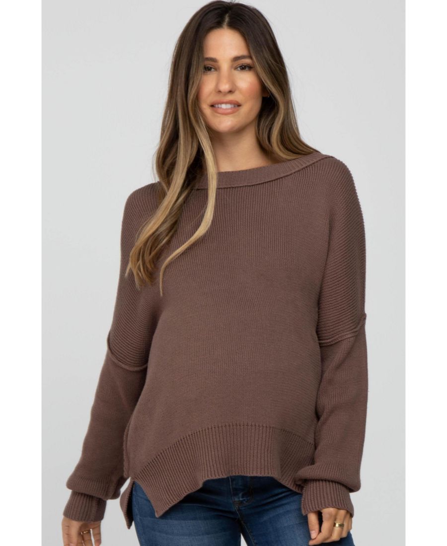 

Коричневый свитер для беременных с открытым швом и боковым разрезом Pinkblush, Brown