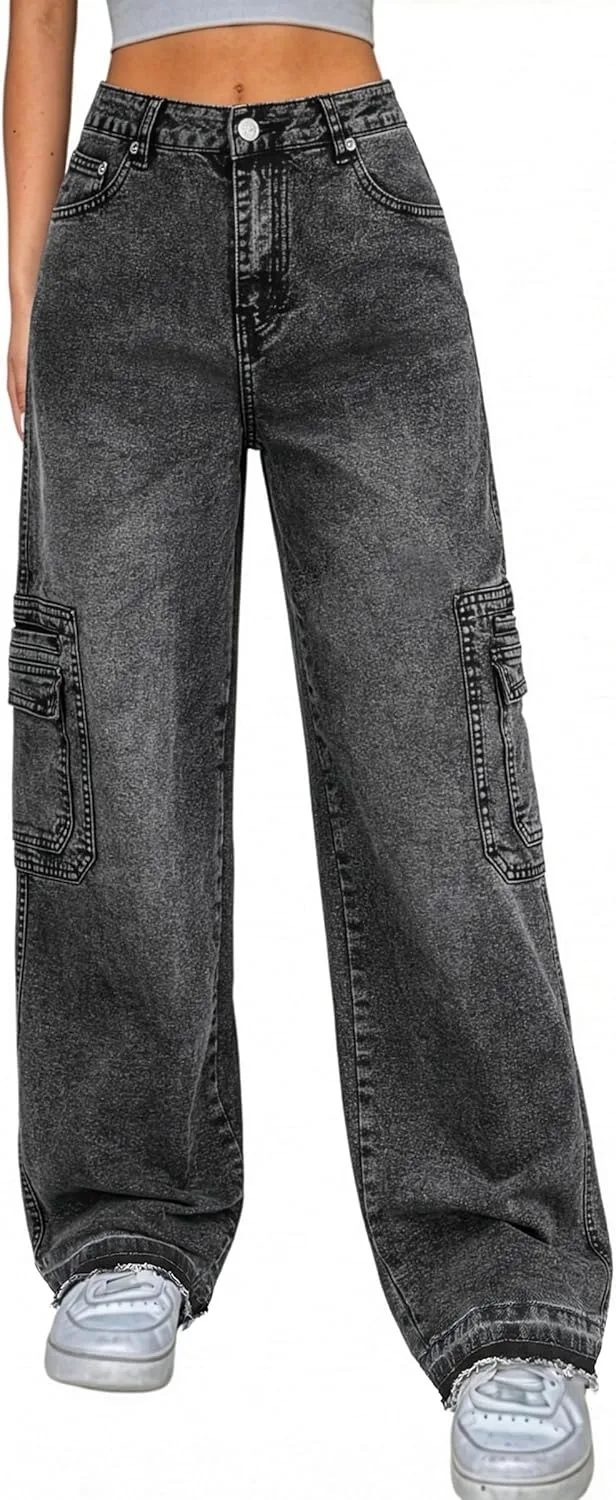 

Emmiol женские карго штаны Stretchy Wide Leg Baggy Jeans с карманами