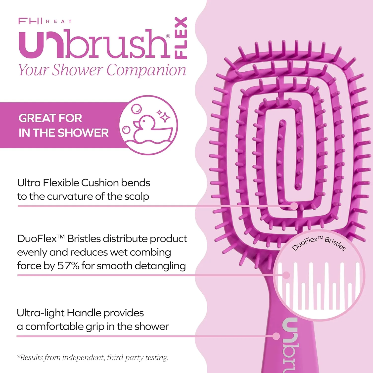 FHI Heat UNbrush Flex Detangling Brush - ультрагибкая щетка для волос без боли с антистатическими щетинками DuoFlex для распутывания, массажа кожи головы и быстрой укладки, Pink — фото 4