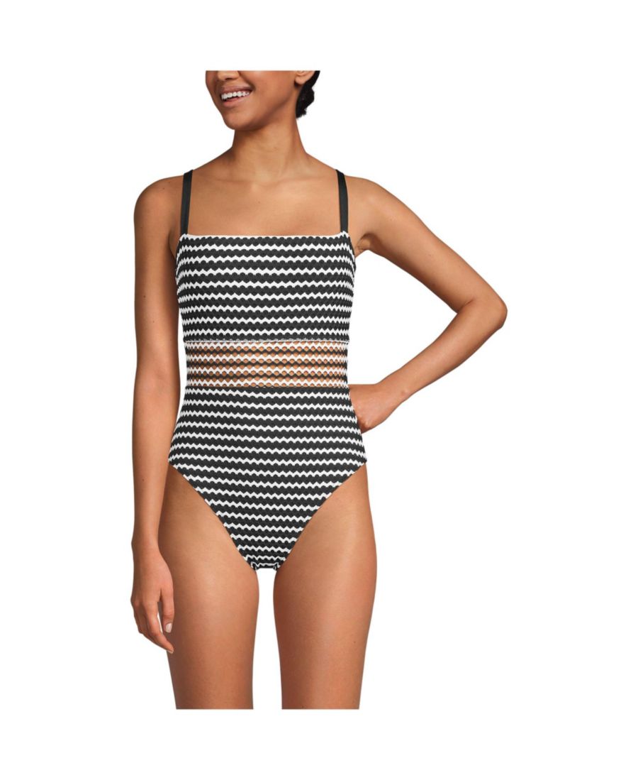 

Женский вязаный крючком цельный купальник с квадратным вырезом и высоким вырезом для ног Lands' End, Black/white, Белый, Женский вязаный крючком цельный купальник с квадратным вырезом и высоким вырезом для ног Lands' End, Black/white