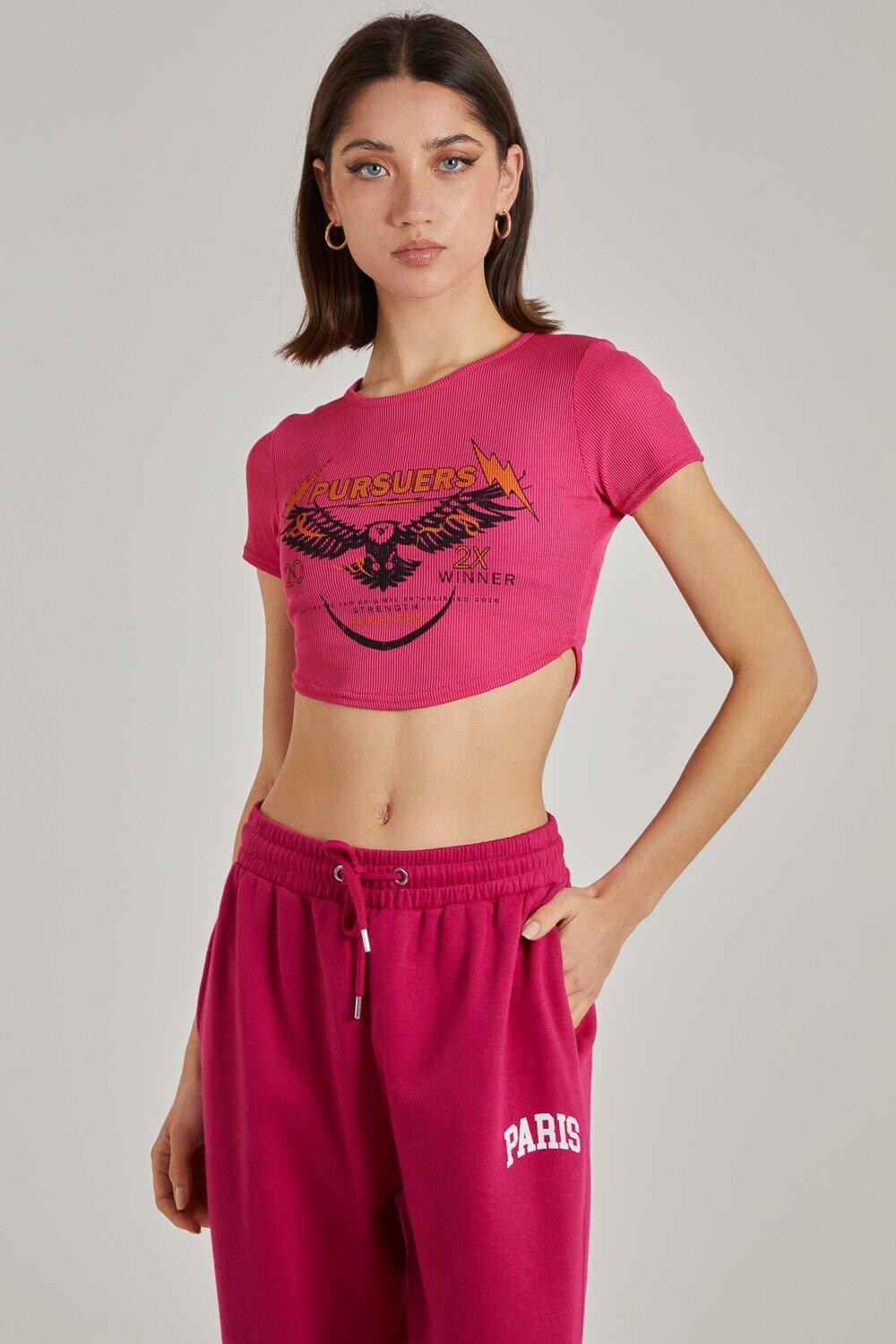 

Укороченная футболка в рубчик Pink Vanilla, розовый
