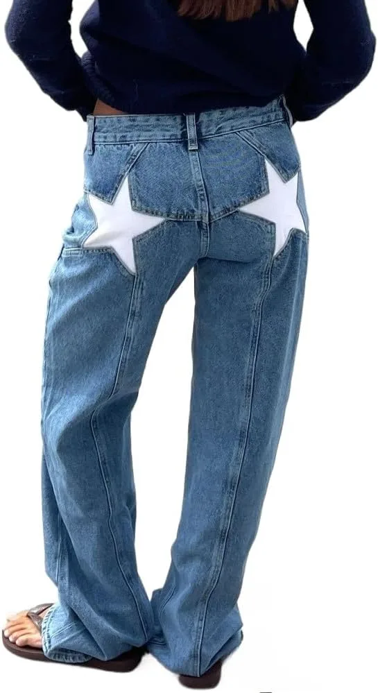 

Cute Star джинсы loose women low waist patchwork TYATVS