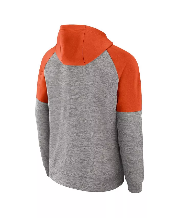Мужская серая меланжевая толстовка с капюшоном и молнией Clemson Tigers Fitness Raglan Performance Full-Zip Hoodie Nike — фото 3