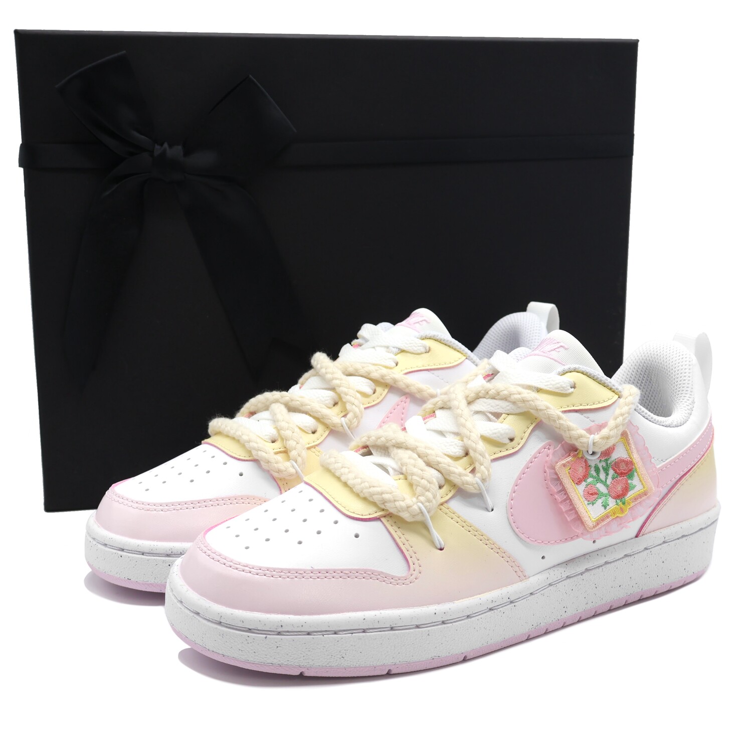 

Кроссовки Nike Court Borough Skateboarding Shoes Women's Low-top White/Pink/Yellow, розовый