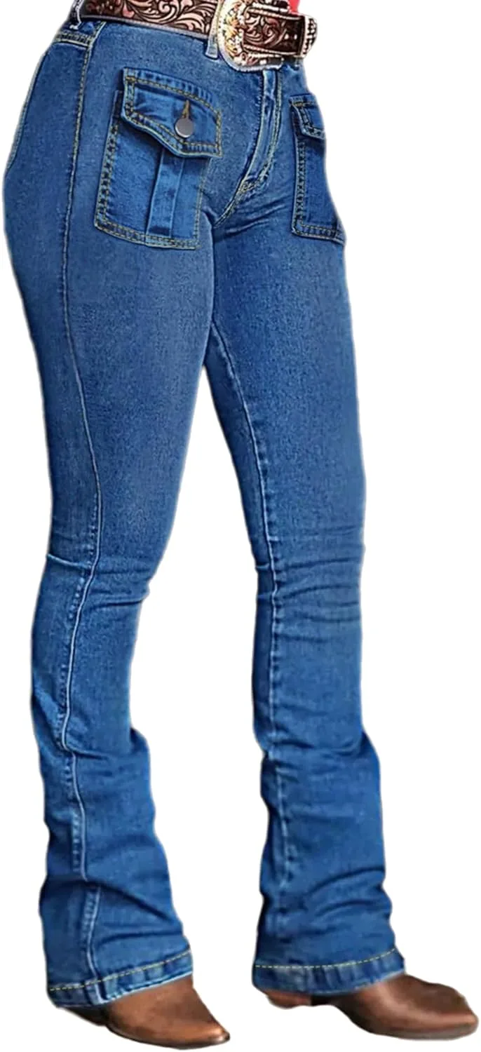 

Женские джинсы Mid Rise Flare Casual Stretchy с эффектом подтяжки ягодиц QLAUYIOE