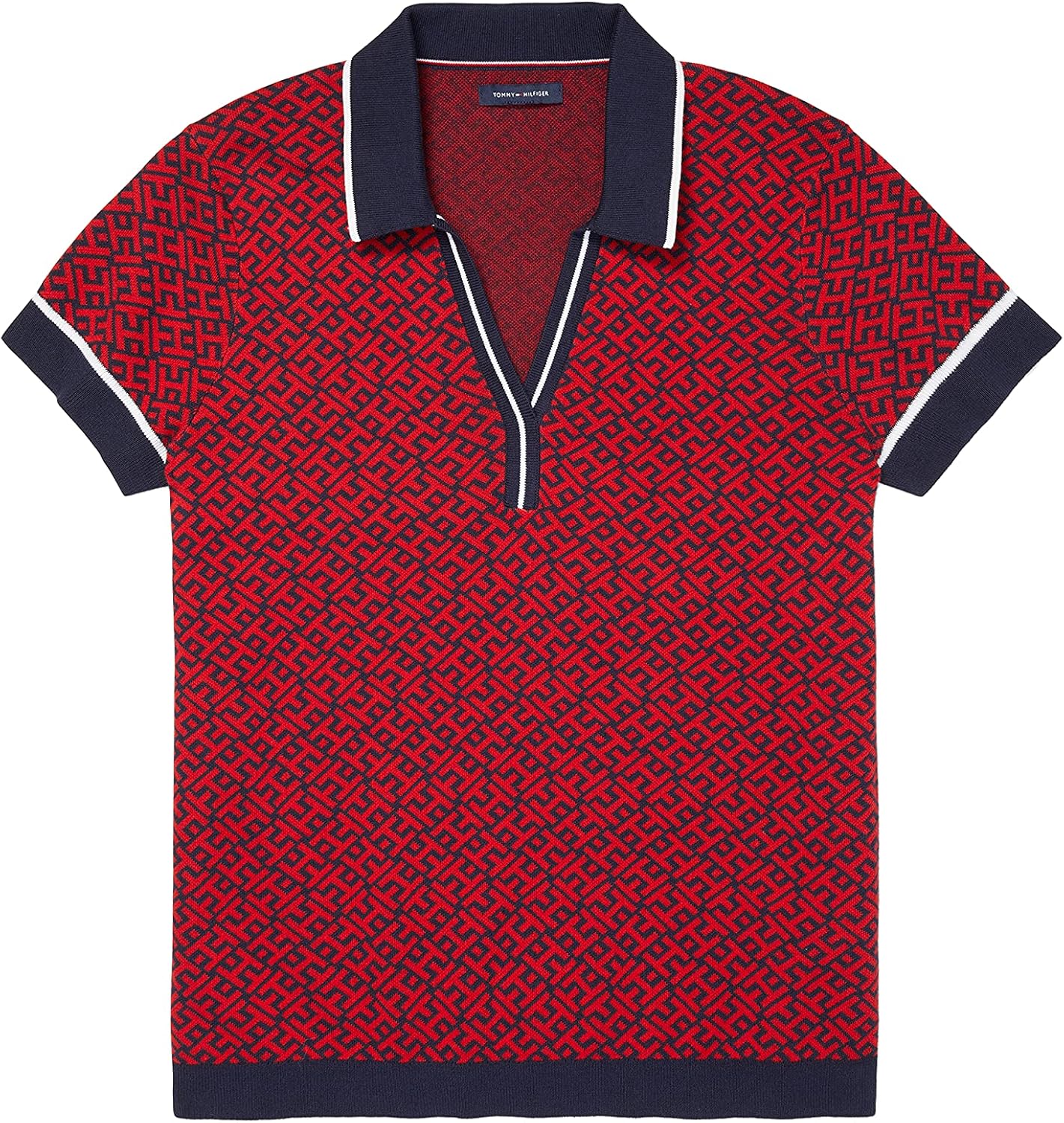 

Женская адаптивная рубашка-поло Tommy Hilfiger с широким вырезом, Apple Red Multi