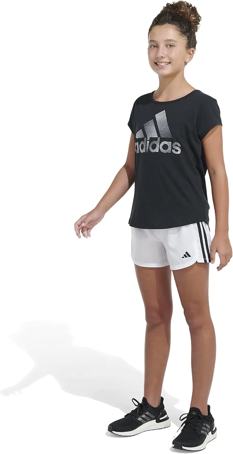 Детские шорты Adidas Aeroready 3-Stripes Woven Pacer Color Shorts, белый — фото 4