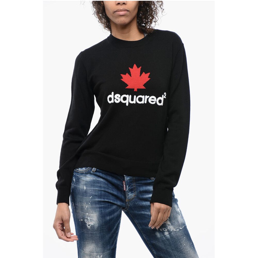 

Свитер из натуральной шерсти с круглым вырезом и тисненым логотипом Dsquared2, Black