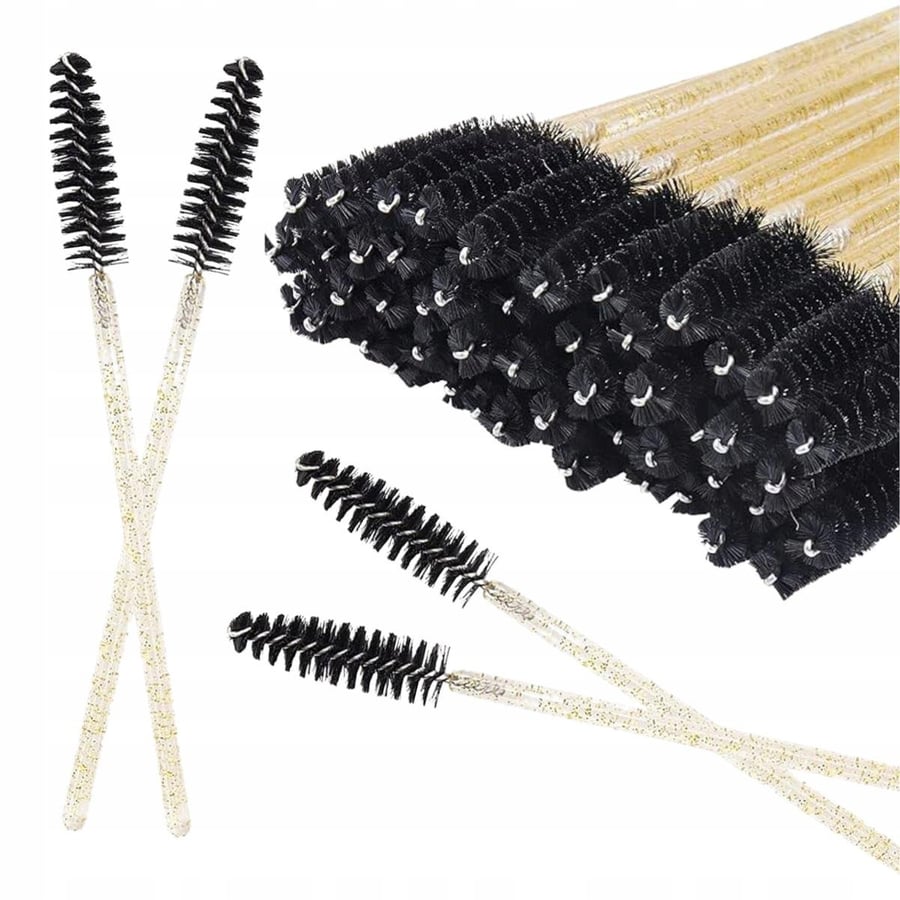 

ЩЕТОЧКИ ДЛЯ РЕСНИЦ И БРОВЕЙ 50 ШТ. ОДНОРАЗОВЫЕ СПИРАЛКИ С ЧЕРНЫМ ЗОЛОТОМ И БЛЕСТКАМИ doUp.