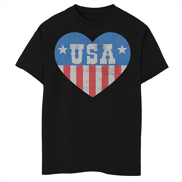 

Футболка с принтом Boys 8-20 americana heart red white and blue usa Licensed Character